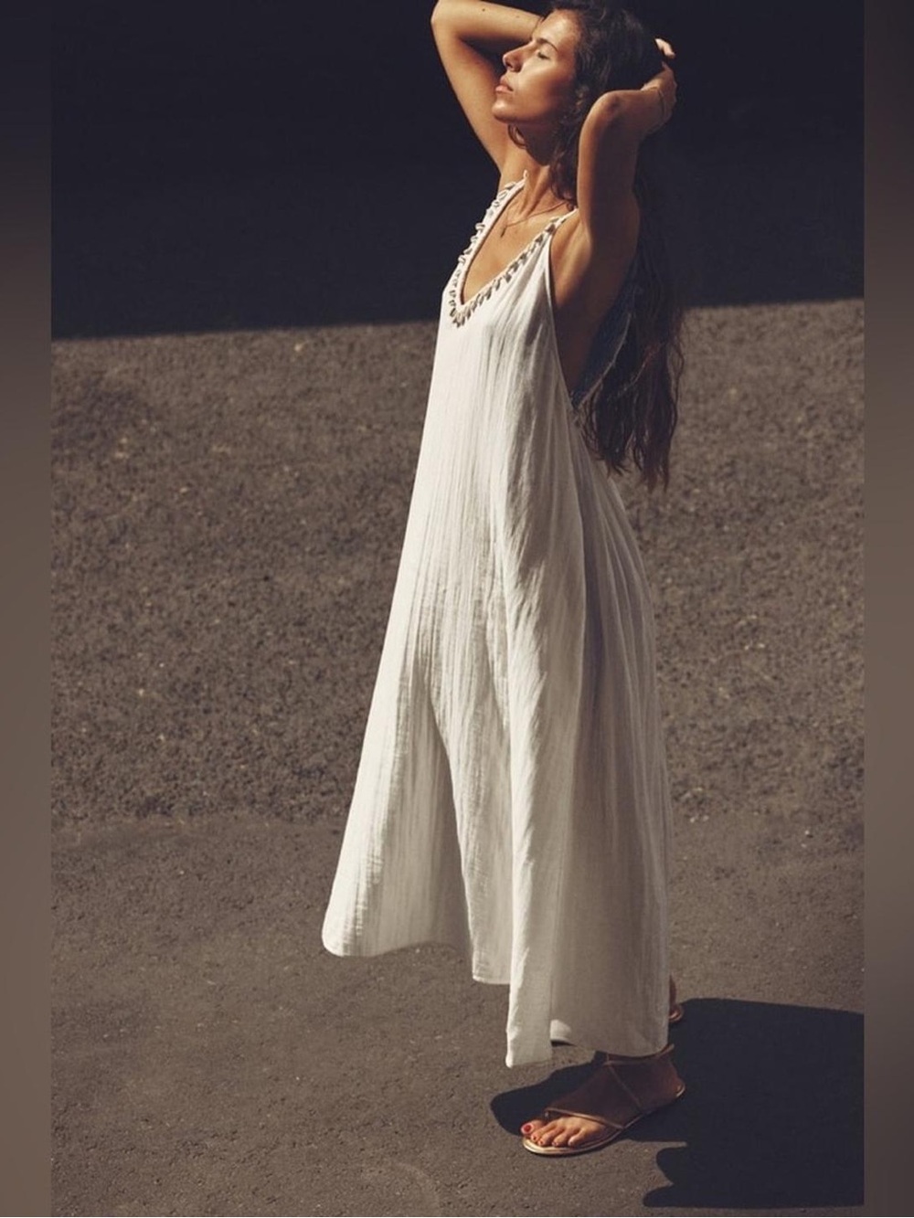 Zara White Maxi Dress with Beaded V-Neck